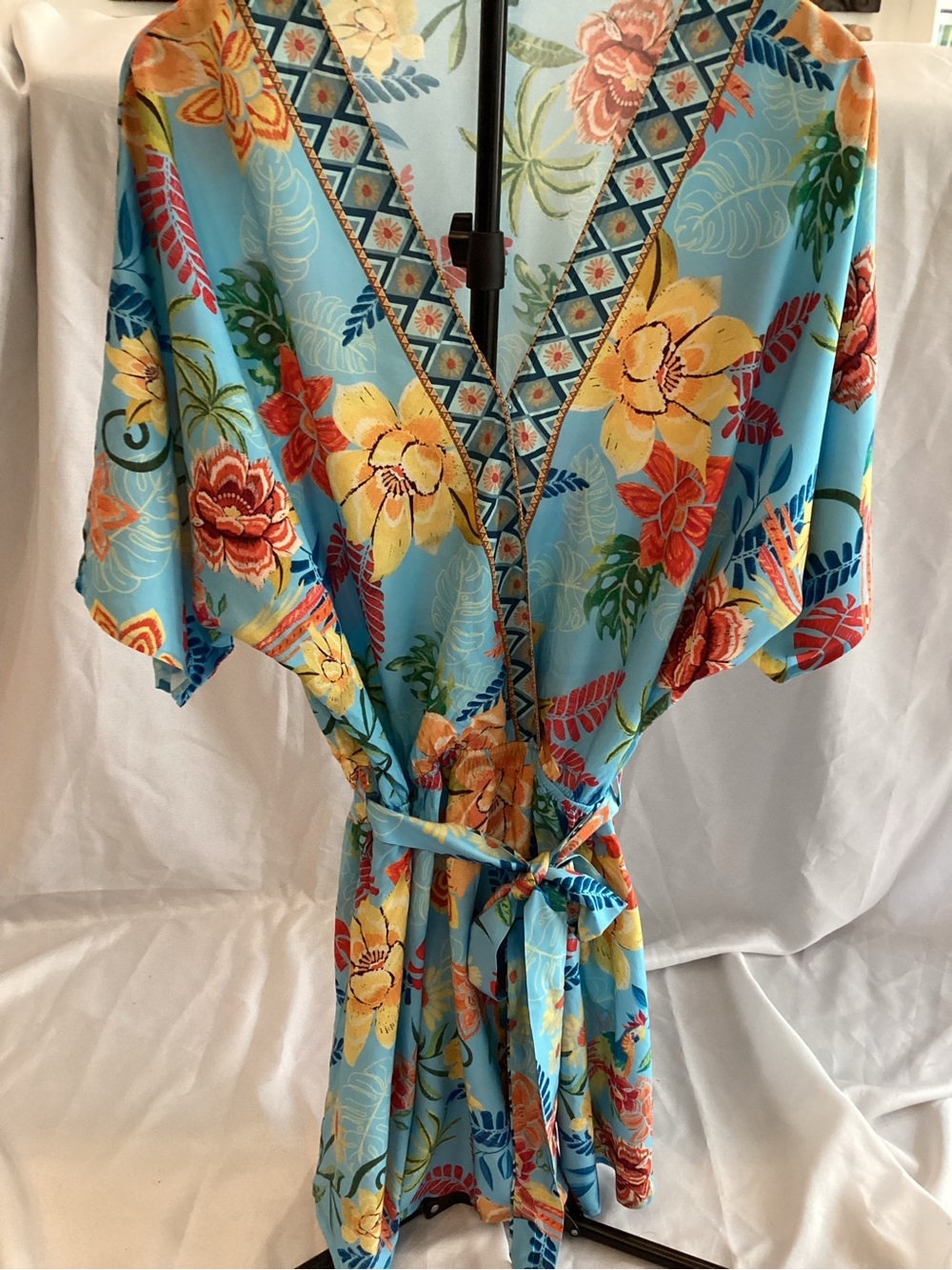 Cupshe Blue Floral Kimono Dress with Yellow & Orange Blooms